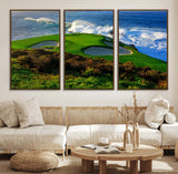 13644055-MGV-FC-60X30-3P_Walnut-Golf Wall Art – Oceanfront Green Canvas Print, Scenic Coastal Course Photography Decor for Bedroom, Living Room, Office, Sports