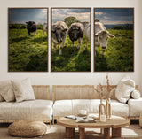 67277447-MGV-FC-60X30-3P_Walnut-Farmhouse Wall Art – Herd of Cows Canvas Print, Rustic Country Pasture Photography Decor for Bedroom, Living Room, Office, Ranch,