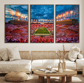 94266219-MGV-FC-60X30-3P_Walnut-Neyland Stadium Wall Art – Tennessee Volunteers Checkerboard Game Day Canvas Print, College Football Fireworks Decor for Man Cave