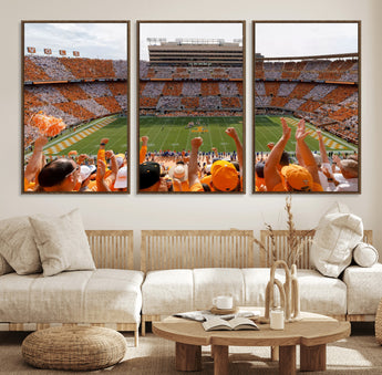 76011417-MGV-FC-60X30-3P_Walnut-Tennessee Volunteers Wall Art – Neyland Stadium Checkerboard Crowd Canvas Print, Vols Football Game Day Fan Perspective Sports