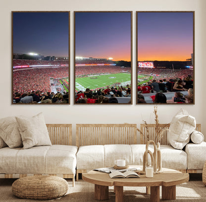 25139565-MGV-FC-60X30-3P_Walnut-Sanford Stadium Wall Art – Panoramic Georgia Bulldogs Sunset Football Game Canvas Print, Red Crowd Sports Decor for Office, Man
