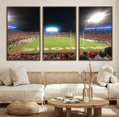 16230786-MGV-FC-60X30-3P_Walnut-Georgia Bulldogs Stadium Wall Art – Night Game Football Field Canvas Print, Panoramic Sports Decor for Home, Office, Fan Cave