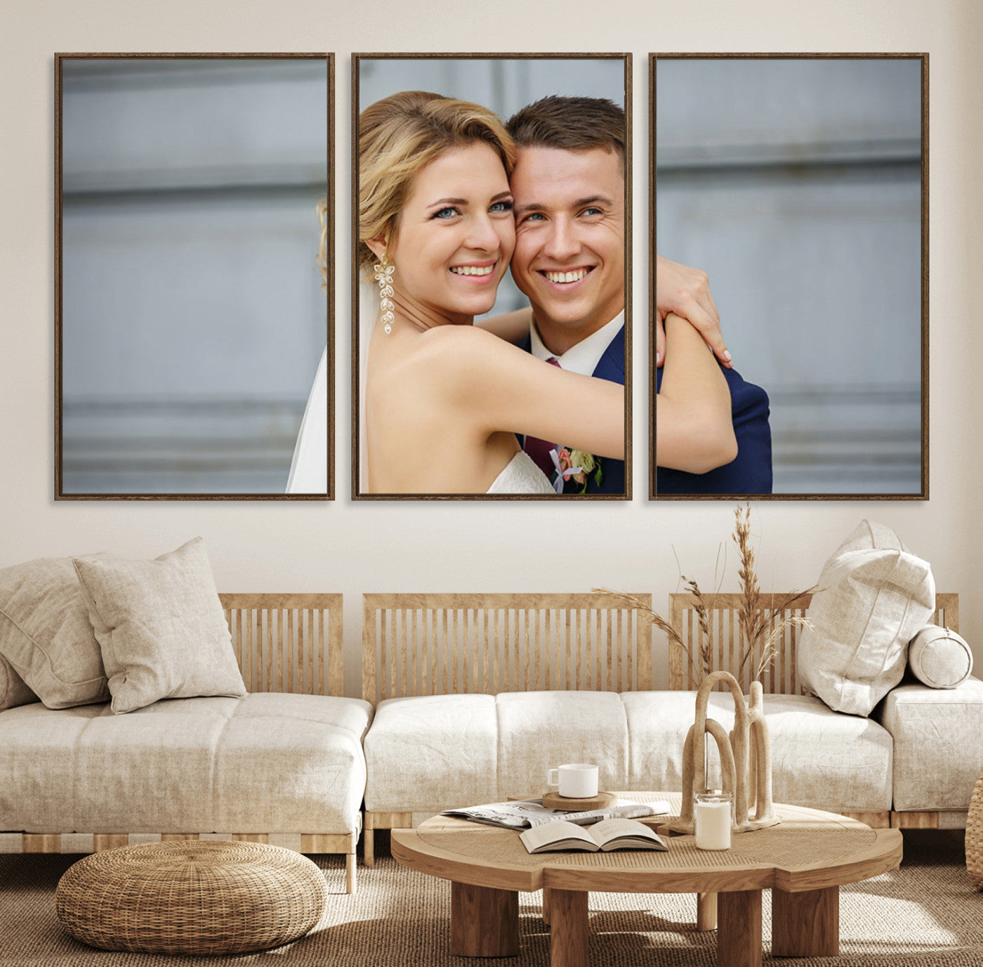 CSTM6030-MGV-FC-60X30-3P_Walnut-Custom Canvas Wall Art – Personalized Photo Print for Wedding, Anniversary or Gift, Ready to Hang Canvas for Home Decor