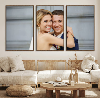 CSTM6030-MGV-FC-60X30-3P_Walnut-Custom Canvas Wall Art – Personalized Photo Print for Wedding, Anniversary or Gift, Ready to Hang Canvas for Home Decor