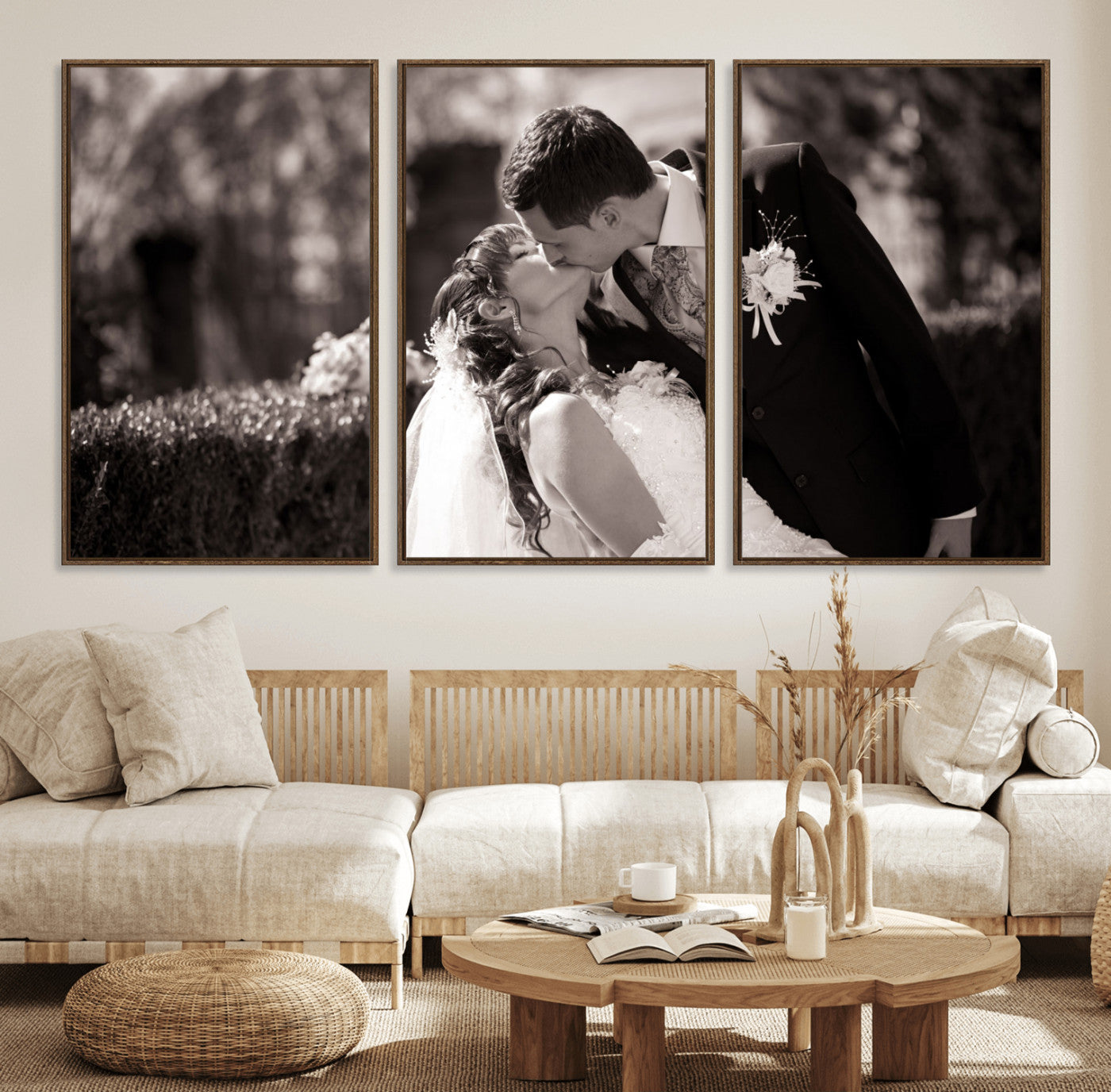 CSTM6030-MGV-FC-60X30-3P_Walnut-Custom Wedding Photo Print - Custom Wall Art Picture Print, Create Your Own Photo Canvas Print