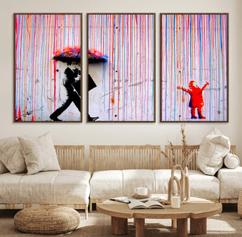 69505-MGV-FC-60X30-3P_Walnut-Graffiti Girl Wall Art Canvas Print, Framed Urban Contrast Art Picture Print, Vibrant Graffiti Perfect Urban Pop Decor Artwork