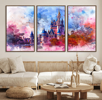15129-MGV-CV-36X24-Disney Castle Wall Art Canvas Print, Framed Cinderella Palace Art Picture Print, Fantasy Kingdom Perfect Whimsical Fairytale Decor