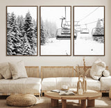 49274-MGV-CV-36X24-Snowy Forest Wall Art Canvas Print, Framed Ski Lift Art Picture Print, Mountain Snow Perfect Minimal Winter Lodge Decor Artwork