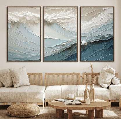 53646-MGV-FC-60X30-3P_Walnut-Ocean Wave Wall Art Canvas Print, Framed Textured Seascape Art Picture Print, Modern Ocean Perfect Minimal Coastal 2/2 Decor