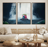 32259-MGV-FC-60X30-3P_Walnut-Stitch Angel Wall Art Canvas Print, Framed Stitch Waterfall Art Picture Print, Cartoon Couple Perfect Moody Fantasy Decor Artwork