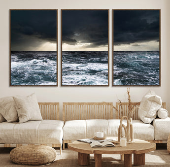 51359-MGV-CV-36X24-Stormy Ocean Wall Art Canvas Print, Framed Moody Seascape Art Picture Print, Ocean Storm Perfect Dramatic Coastal Decor Artwork