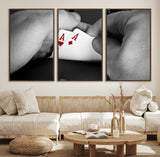 62460-MGV-FC-60X30-3P_Walnut-Poker Game Wall Art – Close Up of Hands Holding Aces with Chips, Casino Style Decor for Game Room, Man Cave or Office