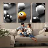 52108-MGV-CV-36X24-Precision Pool Table Wall Art – Close Up Yellow 1 Ball Canvas Print, Hand-Played Billiards Game Decor for Office, Game Room, or