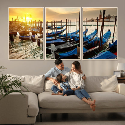 25872-MGV-CV-36X24-Venetian Gondola Dock Wall Art – Serene Sunset Canal Canvas Print, Tranquil Water Travel Decor for Office, Living Room, or Man