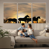 16620-MGV-CV-36X24-Sunset Stallions Wall Art – Silhouetted Horses Running Canvas Print, Nature’s Rhythm, Perfect for Living Room, Office, or Man Cave