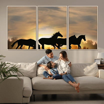16620-MGV-CV-36X24-Sunset Stallions Wall Art – Silhouetted Horses Running Canvas Print, Nature’s Rhythm, Perfect for Living Room, Office, or Man Cave