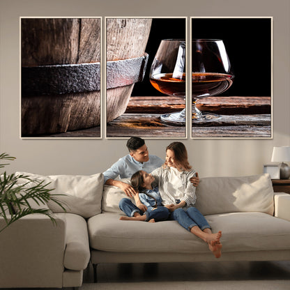 50839-MGV-CV-36X24-Barrel & Brandy Wall Art – Rustic Whiskey Barrel and Brandy Glass Canvas Print, Elegant Home Bar or Lounge Decor for Office, Man