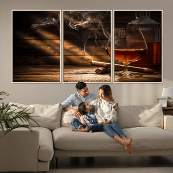 92305-MGV-CV-36X24-Whiskey & Cigar Wall Art – Moody Whiskey and Cigar Canvas Print, Sophisticated Bar or Home Lounge Decor for Office, Man Cave or