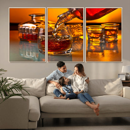 18250-MGV-CV-36X24-Whiskey Pour Wall Art – Captivating Whiskey Splash Canvas Print, Elegant Bar or Home Lounge Decor for Office, Man Cave or Living