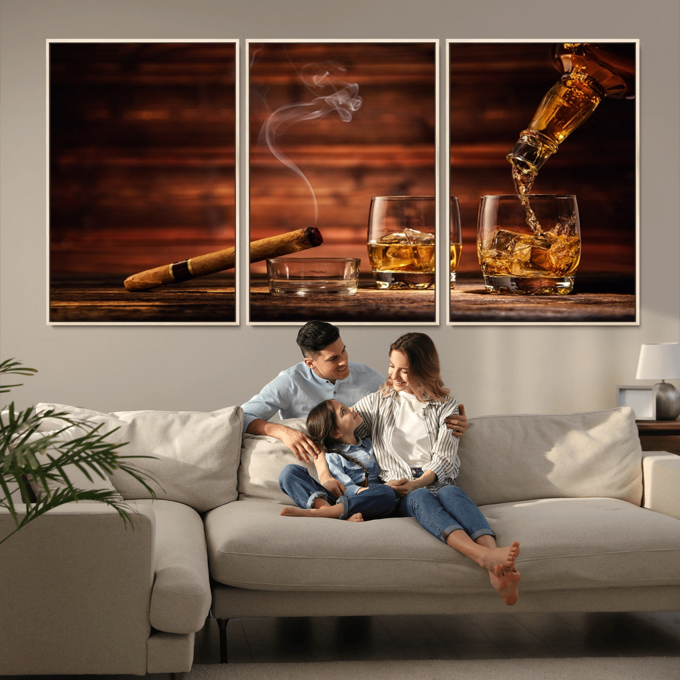 91042-MGV-CV-36X24-Whiskey & Cigar Wall Art – Elegant Whiskey Pour and Smoldering Cigar Canvas Print, Sophisticated Bar or Lounge Decor for Home,