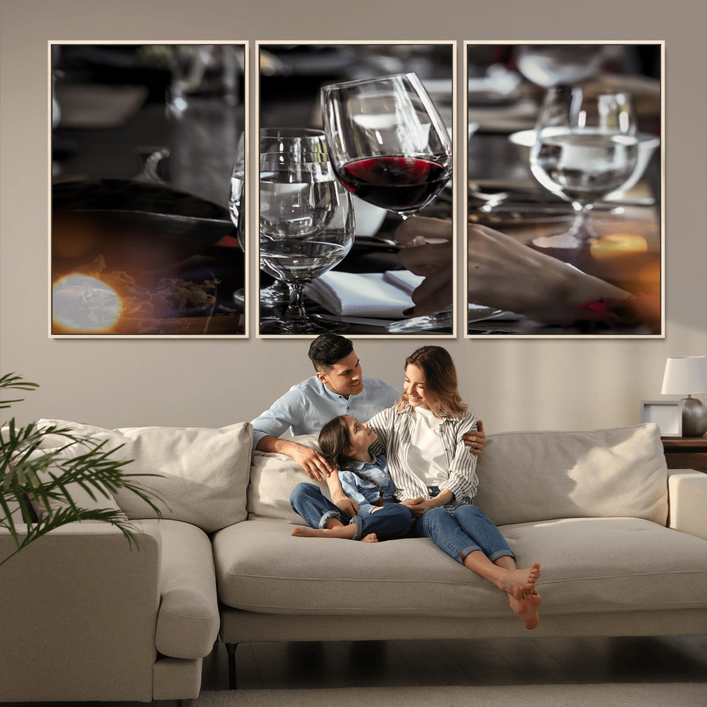 75513-MGV-CV-36X24-Elegant Wine Toast Wall Art – Close-Up Red Wine Glass at Dinner Table Canvas Print, Sophisticated Dining Room or Bar Decor