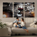 75513-MGV-CV-36X24-Elegant Wine Toast Wall Art – Close-Up Red Wine Glass at Dinner Table Canvas Print, Sophisticated Dining Room or Bar Decor