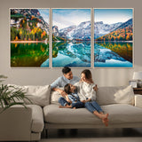 10402-MGV-CV-36X24-Snowy Mountain Lake Wall Art – Autumn Landscape Canvas Print with Reflection, Nature Decor for Living Room, Office, Bedroom or