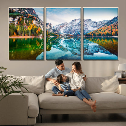 10402-MGV-CV-36X24-Snowy Mountain Lake Wall Art – Autumn Landscape Canvas Print with Reflection, Nature Decor for Living Room, Office, Bedroom or