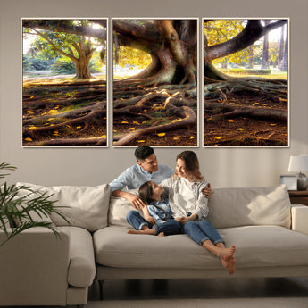 53335-MGV-CV-36X24-Majestic Tree with Sprawling Roots Wall Art – Serene Sunlit Park Scene, Nature Canvas Print, Perfect for Living Room, Office or