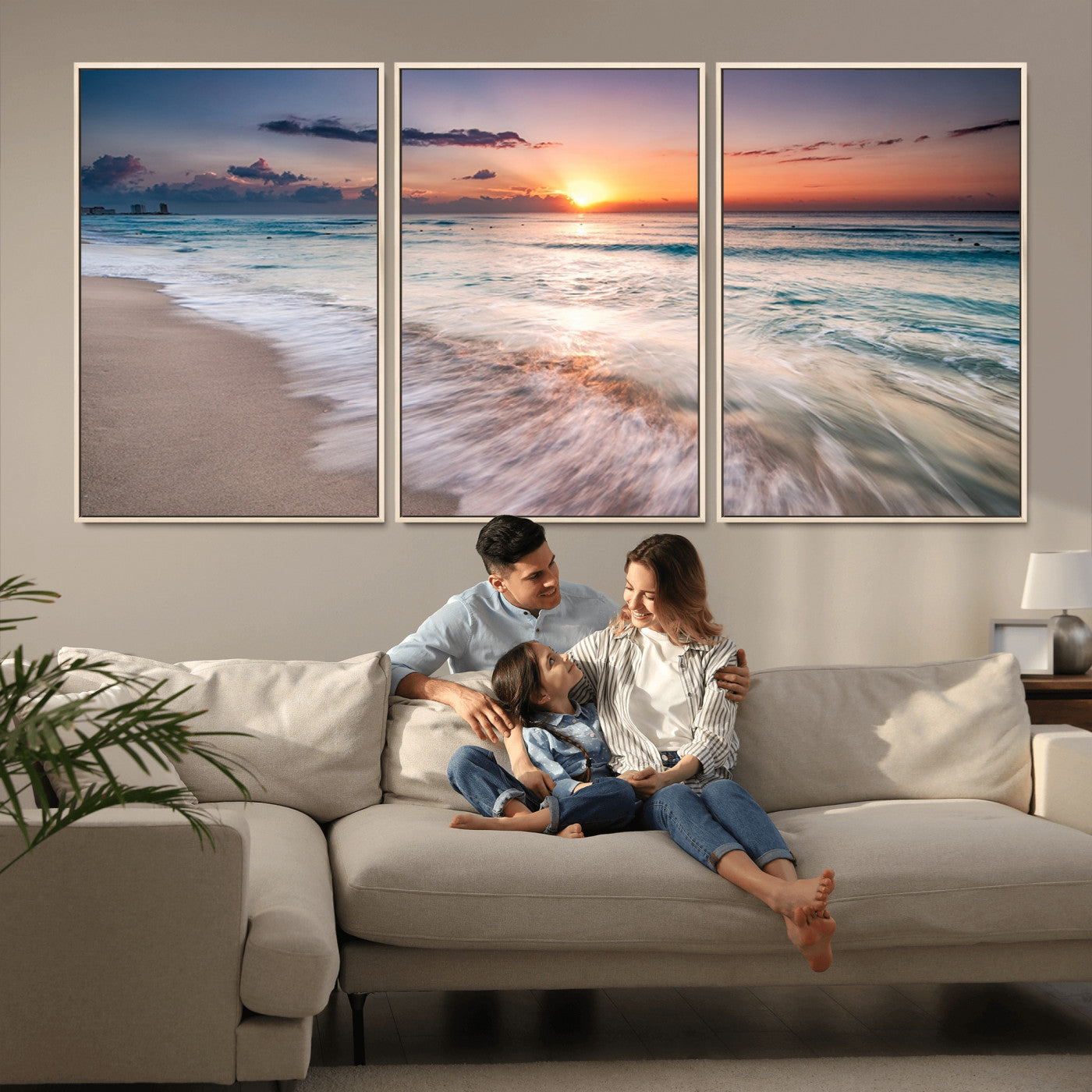 71849-MGV-CV-36X24-Sunrise Ocean Beach Wall Art – Serene Seascape Canvas Print with Gentle Waves, Coastal Nature Decor for Bedroom, Living Room or