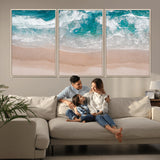 39236-MGV-FC-60X30-3P_Natural-Ocean Beach Wall Art – Aerial View of Waves and Sand Canvas Print, Coastal Home Decor for Living Room, Bedroom, Office or Beach