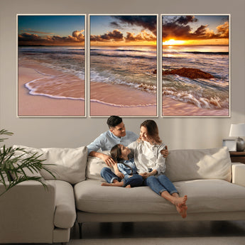38302-MGV-CV-36X24-Sunset Beach Wall Art – Stunning Ocean Waves and Rock Canvas Print, Warm Coastal Decor for Living Room, Bedroom, Office or Beach