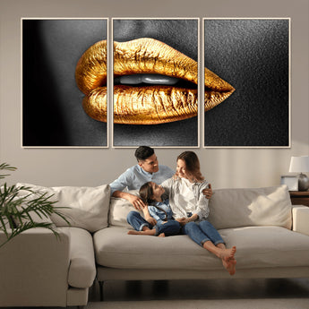 84747-MGV-CV-36X24-Golden Lips Black & White Portrait – Glamorous Metallic Lip Art Print, Modern Wall Decor for Bedroom, Beauty & Fashion Lover Gift