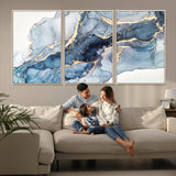 33782-MGV-CV-36X24-Abstract Marble Wall Art – Blue & Gold Fluid Painting Canvas Print, Modern Home Decor for Living Room, Bedroom or Office