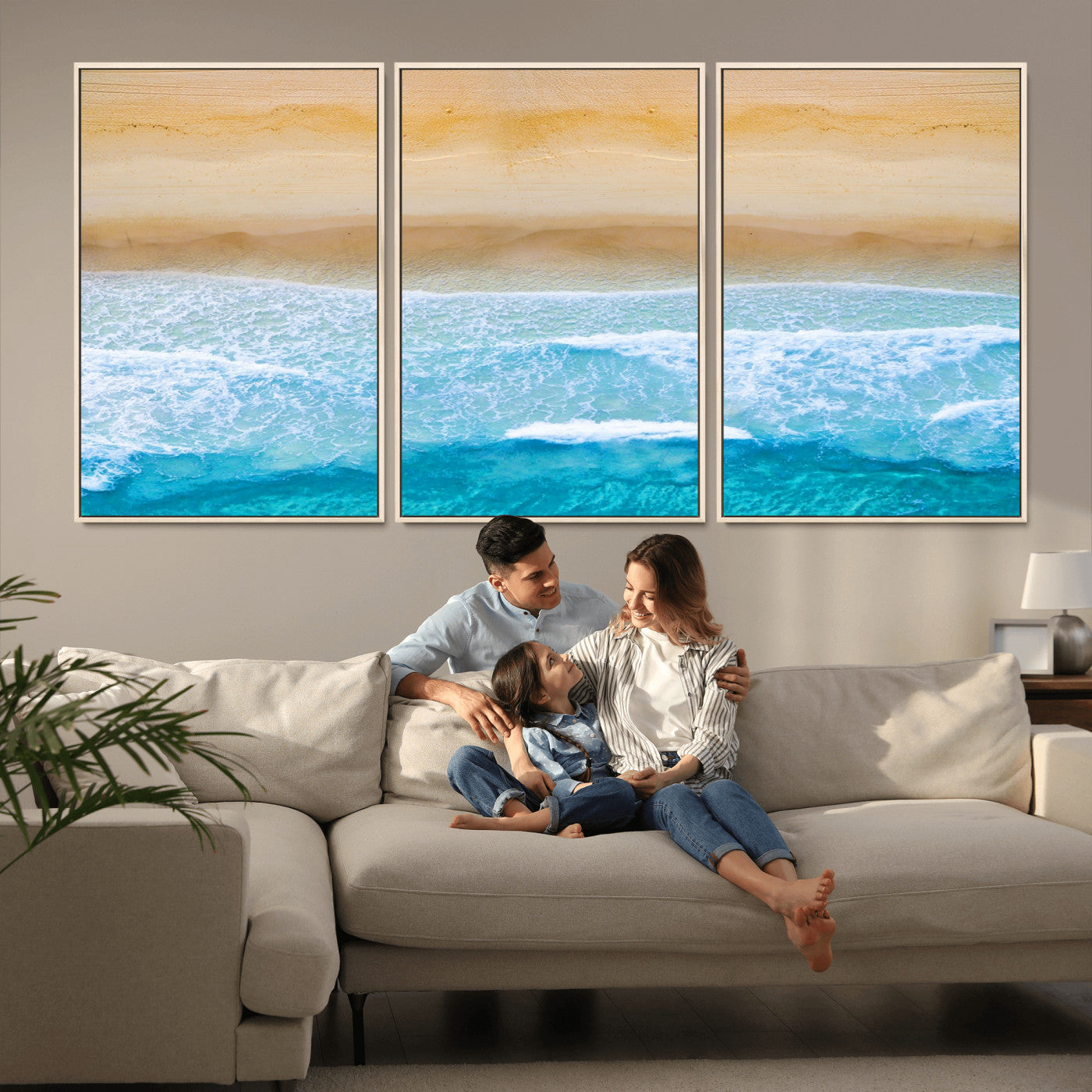 43046-MGV-CV-36X24-Aerial Beach Wall Art – Serene Ocean Waves & Sandy Shore Canvas Print, Coastal Home Decor for Living Room, Bedroom or Office