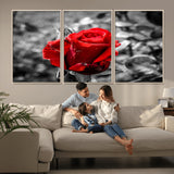 84671-MGV-CV-36X24-Red Rose Wall Art – Vibrant Single Bloom Canvas Print with Black and White Background, Elegant Floral Decor for Living Room,