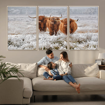 10396-MGV-CV-36X24-Highland Cattle Wall Art – Rustic Winter Landscape Canvas Print, Farmhouse Decor for Living Room, Office, Cabin or Country Home