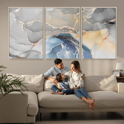 63211-MGV-CV-36X24-Abstract Fluid Art Wall Decor – Blue, Gray & Gold Canvas Print, Modern Home and Office Wall Art Decor for Living Room, Bedroom or