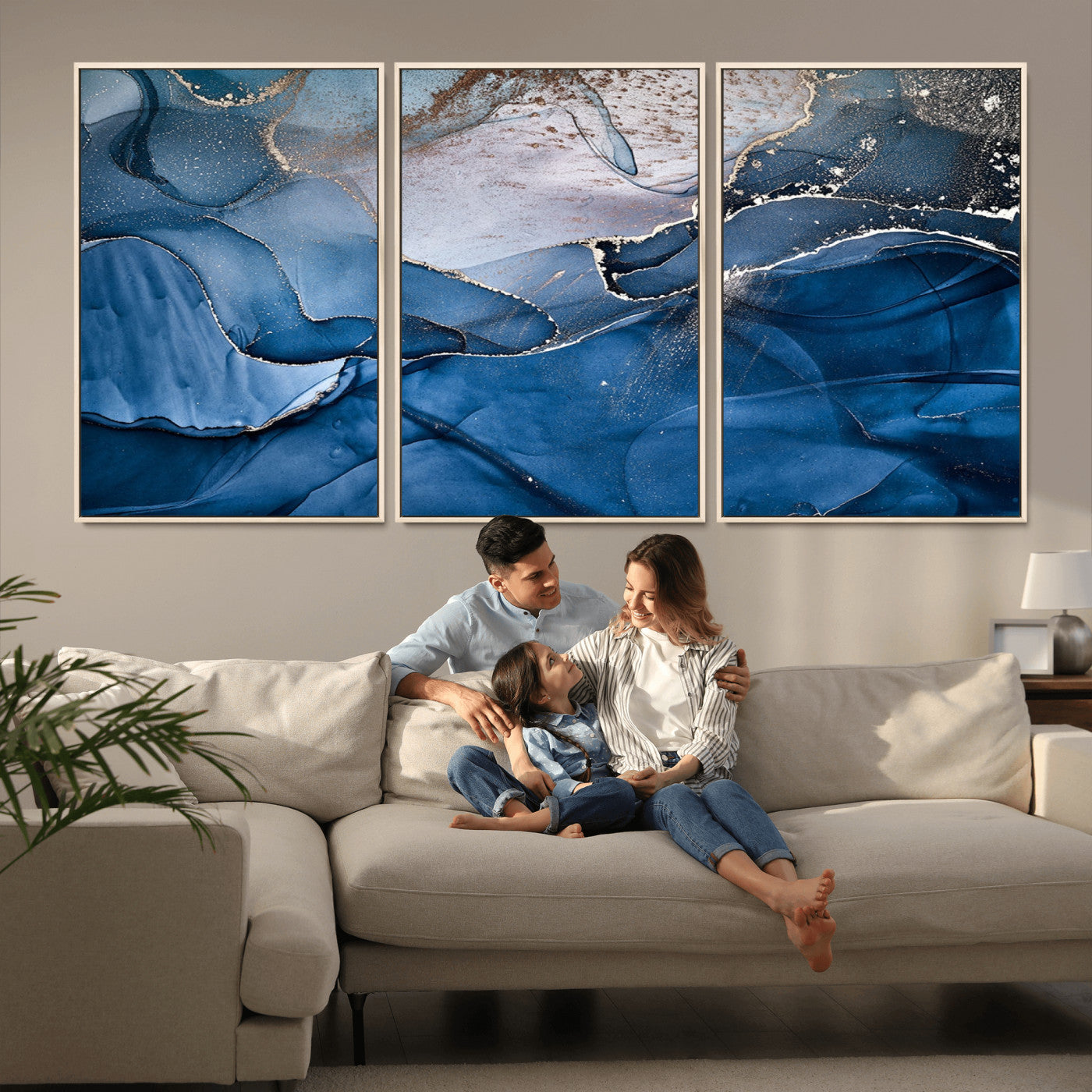 27810-MGV-CV-36X24-Abstract Blue Gold Fluid Art Wall – Modern Canvas Print, Elegant Home & Office Wall Art, Stylish Living Room or Bedroom Decor