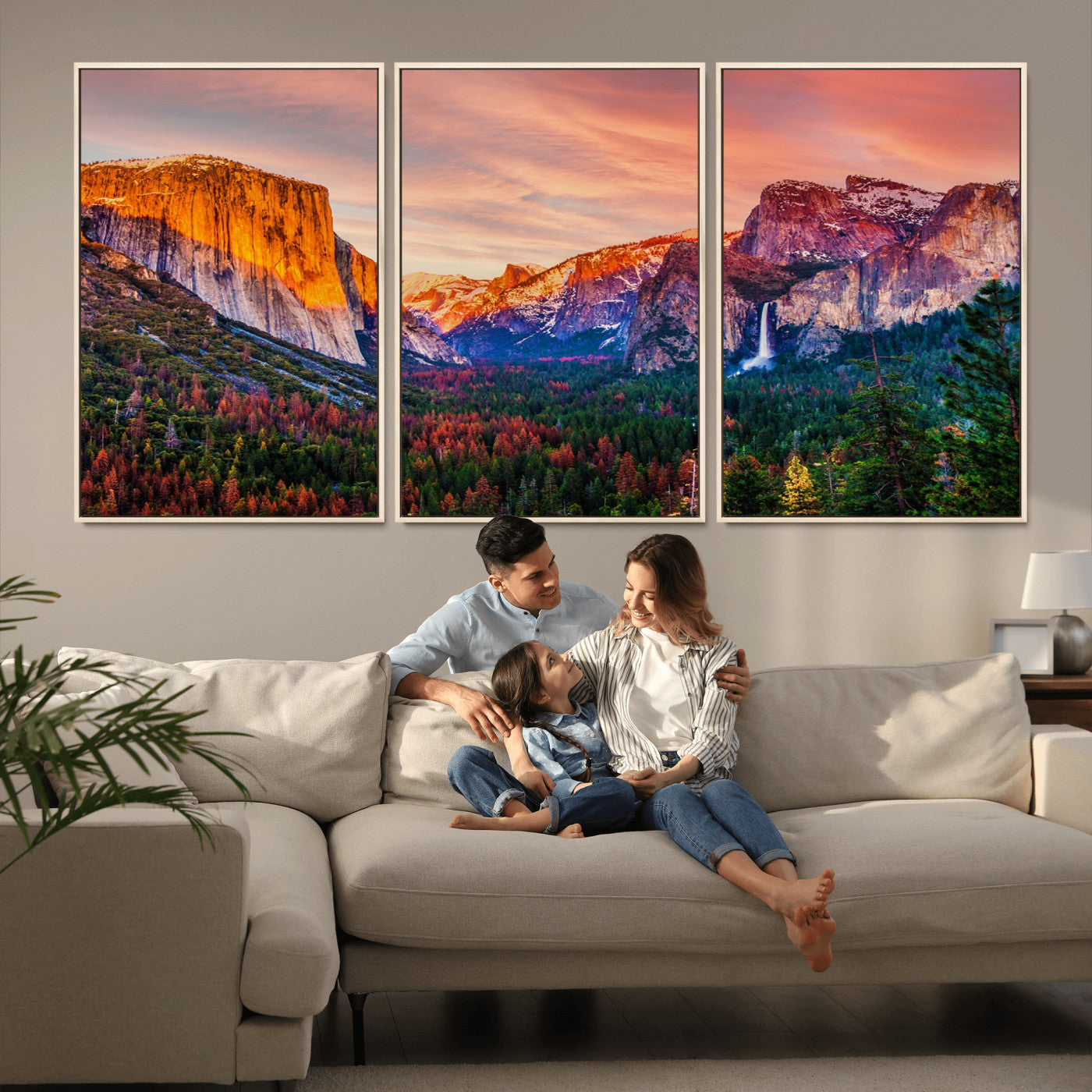24519-MGV-CV-36X24-Yosemite Valley Sunset Wall Art – Majestic Mountain Landscape with Waterfall and Vibrant Sky, Nature Photography for Home or