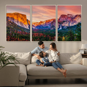24519-MGV-CV-36X24-Yosemite Valley Sunset Wall Art – Majestic Mountain Landscape with Waterfall and Vibrant Sky, Nature Photography for Home or