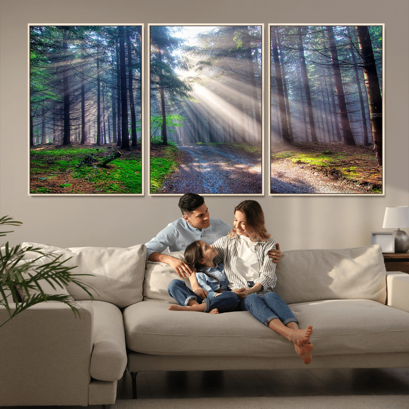42047-MGV-CV-36X24-Sunlit Forest Path Wall Art – Nature Canvas Print, Serene Woodland Landscape, Perfect Home & Office Decor for Calm and Tranquil