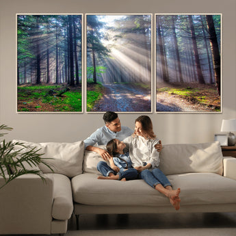 42047-MGV-CV-36X24-Sunlit Forest Path Wall Art – Nature Canvas Print, Serene Woodland Landscape, Perfect Home & Office Decor for Calm and Tranquil