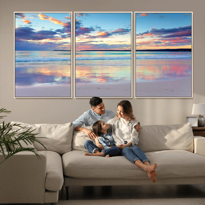 64882-MGV-CV-36X24-Tranquil Sunset Beach Wall Art – Panoramic Ocean Reflection Canvas Print, Calm Coastal Decor for Bedroom, Living Room or Office