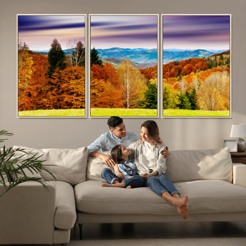 58007-MGV-FC-60X30-3P_Natural-Autumn Mountain Landscape Wall Art – Stunning Fall Forest Canvas Print, Cozy Nature Decor for Home or Office