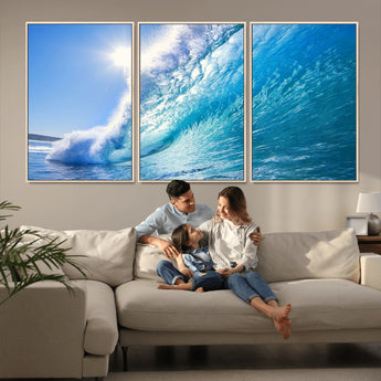 37494-MGV-FC-60X30-3P_Natural-Ocean Wave Canvas Art – Stunning Blue Wave Photography, Coastal Wall Decor for Living Room, Bedroom or Office