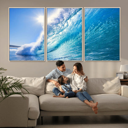 37494-MGV-FC-60X30-3P_Natural-Ocean Wave Canvas Art – Stunning Blue Wave Photography, Coastal Wall Decor for Living Room, Bedroom or Office