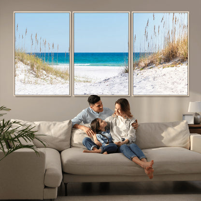 58498-MGV-FC-60X30-3P_Natural-White Sandy Beach Wall Art – Panoramic Coastal Canvas Print, Ocean View Decor for Living Room, Bedroom, Office, Relaxing Seaside