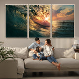 55359-MGV-FC-60X30-3P_Natural-Radiant Ocean Wave Wall Art – Panoramic Surf Canvas Print, Vibrant Sunset Beach Decor for Home, Office or Man Cave