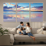 56723-MGV-FC-60X30-3P_Natural-Serene Sunset Beach Wall Art – Panoramic Coastal Canvas Print, Peaceful Ocean Reflection Decor for Living Room, Bedroom or Office